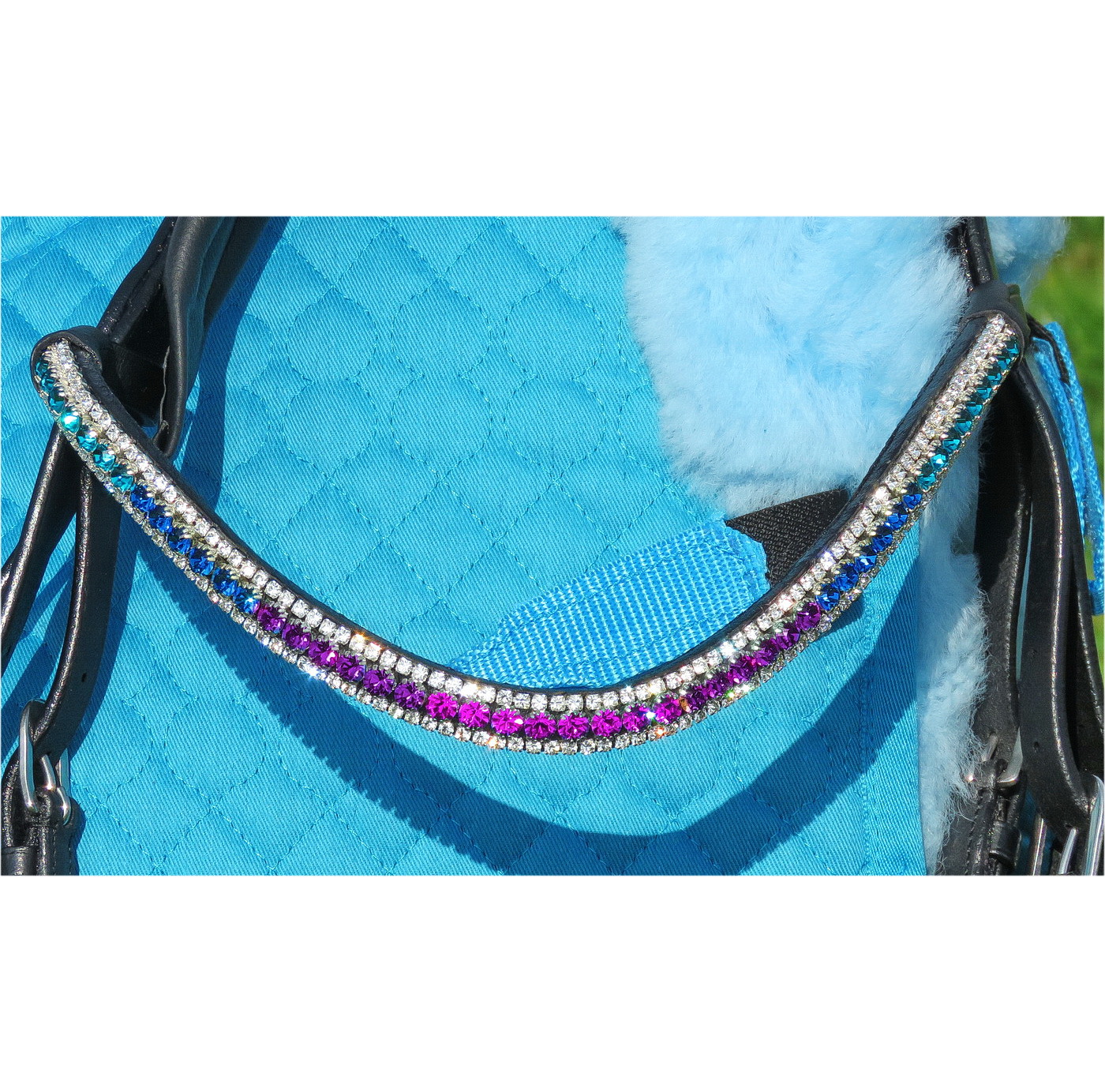 FSS Jet Grey Crystal Shimmer U Bling Freeform Anatomic Comfort Cut-Away Dressage Bridle – Full Size, Leather