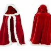 SANTA CLAUS Red Christmas Festive Outfit White Faux Fur Edged Hooded Cape Cloak