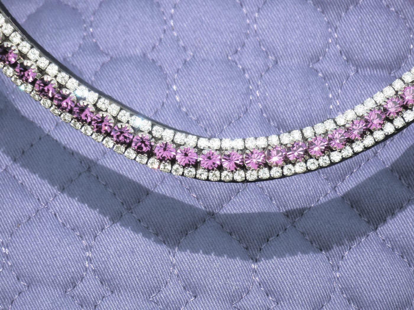 thumbnail image 2 of Custom Made FSS 6mm Crystal Violet Lilac Purple Bling Browband – Padded Curve V Style Leather 2 of 6