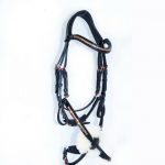 thumbnail interactive-video image 1 of FSS Freeform Anatomical Dressage Bridle – GLOW Crystal BLING White Stitch Cut Away PATENT – Black Leather 1 of 4