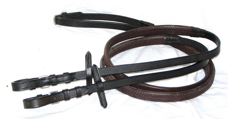 FSS German Leather Everyday FLEXIBLE Pimple Rubber Grip Reins Silver 5/8" 16mm