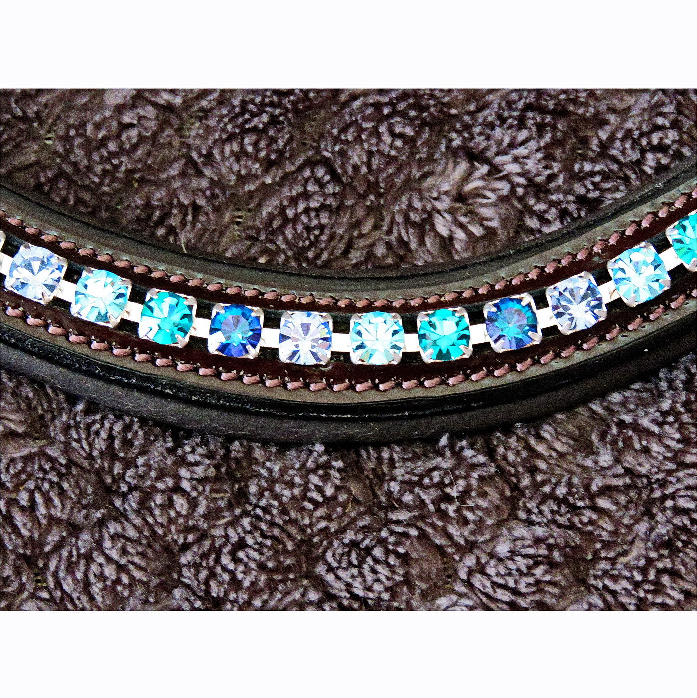 Custom Made FSS 6mm Crystal Violet Lilac Purple Bling Browband – Padded Curve V Style Leather